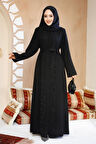 Boncuk İşlemeli Siyah Tesettür Abaya 29118S
