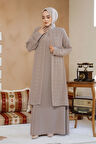 Boncuk İşlemeli Bej Tesettür Abaya 29120BEJ