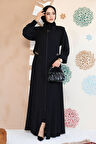 Fermuarlı Siyah Tesettür Abaya 8104S