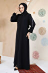 Fermuarlı Siyah Tesettür Abaya 61364S