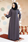 Boncuk İşlemeli Füme Tesettür Abaya 61365FU