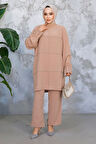 İnci İşlemeli Camel Tesettür İkili Takım 65883C