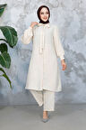 Kolları Pileli Krem Tesettür İkili Takım 51991KR