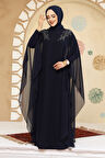 Panço Detaylı Lacivert Tesettür Abaya 25908L