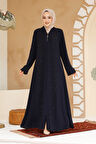 Boncuk İşlemeli Lacivert Tesettür Ferace 29127L