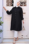 Düğmeli Siyah Tesettür Tunik 70881S
