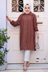Düğmeli Kahverengi Tesettür Tunik 70881KH