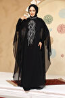 Panço Detaylı Siyah Tesettür Abaya 25914S
