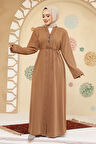 Fermuarlı Camel Tesettür Abaya 45297C