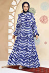 Desenli İndigo Mavisi Tesettür Viskon Elbise 235806IM