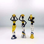 Testili Afrikalı Kadın 3'lü Biblo Poliüretan Nazik Lüks Modern Gösterişli