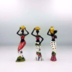 Testili Afrikalı Kadın 3'lü Biblo Poliüretan Nazik Lüks Modern Gösterişli