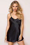 TİSTA Kadın Askılı Saten Gecelik Siyah