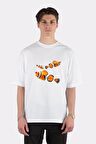 Unisex Beyaz Oversize T-shirt Clow Fish