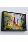 Ahşap Çerçeveli Ormandaki Ağaçların Altında Dinlenen Zürafa Aile Tablosu-7228