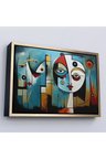 Ahşap Çerçeveli Renkli Soyut Yüzler Tablosu-7233