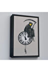 Ahşap Çerçeveli Banksy - Gülen Azrail Tablosu - Grin Reaper-7313