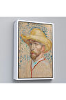 Ahşap Çerçeveli Vincent Van Gogh - Hasır Şapkalı Otoportre Tablosu-7462