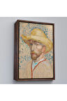 Ahşap Çerçeveli Vincent Van Gogh - Hasır Şapkalı Otoportre Tablosu-7462
