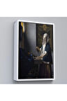Ahşap Çerçeveli Johannes Vermeer - Teraziyi Tutan Kadın Tablosu - A Woman Holding A Balance-7500