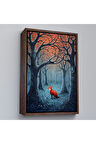 Ahşap Çerçeveli Soyut Ormandaki Sarı Tilki Tablosu-7514