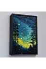 Ahşap Çerçeveli Vincent Van Gogh Tarzı Yıldızlı Gece Tablosu-7518