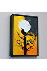 Ahşap Çerçeveli Ağaç Üstündeki Soyut Kuş Tablosu-7660