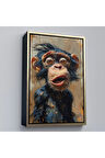 Ahşap Çerçeveli Şaşkın Şempanze Tablosu-7881