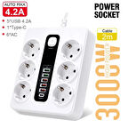 Hp-h04 3000w 10amper 6’lı 2metre Uzatma Kablolu Çoklu Termal Akım Priz