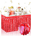 Kendinden Yapışkanlı Kırmızı Metalize Püsküllü Masa Eteği – 75 X 275 Cm Parti Süslemesi