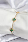 316L Çelik Gold Renk Yeşil Baby Boy Yonca Kadın Bileklik