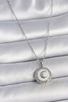 316L Çelik Gümüş Renk Zincir Beyaz Mineli Hilal İşlemeli Madalyon Model Kadın Kolye