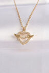 316L Çelik Zincir Altın Renk Zirkon Taşlı Kanatlı Kalp Kolye