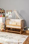 Ahşap Anne yanı 60x120 bebek beşiği Doğal (Vernikli) Boyalı Tutku Bebek Beşiği Krem Nakış Yazısız Uyku Setli