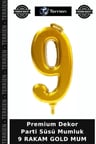 Premium Dekor Parti Süsü Mumluk 9 RAKAM GOLD MUM