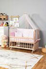 Ahşap Anne yanı 60x120 bebek beşiği Organik(boyasız) Tutku Bebek Beşiği Pembe Yıldız Tek Yastık Uyku Seti