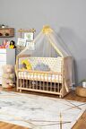 Ahşap Anne yanı 60x120 bebek beşiği Organik(boyasız) Tutku Bebek Beşiği Sarı Yıldız Uyku Setli