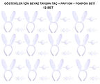 Beyaz Tavşan Kostüm Seti – Taç, Papyon, Kuyruk (12’li Paket)