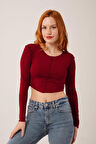 TUA MODA Ters Dikişli Basic Bordo Body Bluz
