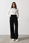 TUA MODA Katlanabilir Bel Pantolon - Siyah