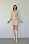 TUA MODA Bej Düğmeli Ceket Ve Elbise Takım