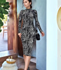 TUA MODA Kadın Zebra Desen Süet Kumaş Fırsat ürün Midi Boy Elbise