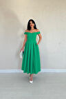 TUA MODA Yeşil Jakarlı Elbise