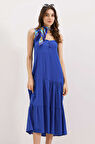 TUA MODA 2403 Askılı Midi Elbise - Saks
