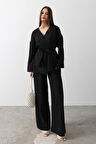 TUA MODA Beli Bağlamalı Tunik Ve Beli Bağlamalı Pantolon Takım - Siyah