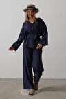 TUA MODA Beli Bağlamalı Tunik Ve Beli Bağlamalı Pantolon Takım - Lacivert