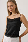 TUA MODA Likralı Saten Bluz - Siyah