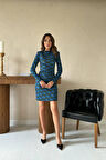 TUA MODA Mavi Pilise Desenli Elbise