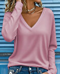 TUA MODA Kadın Uzun Kollu V Yakalı Dalgıç Bluz