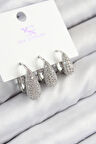 TUA MODA Pirinç Zirkon Taşlı 3'lü Damla Model Gümüş Renk Kadın Küpe